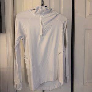 lululemon light weight white performance quarter zip with pocket & hood